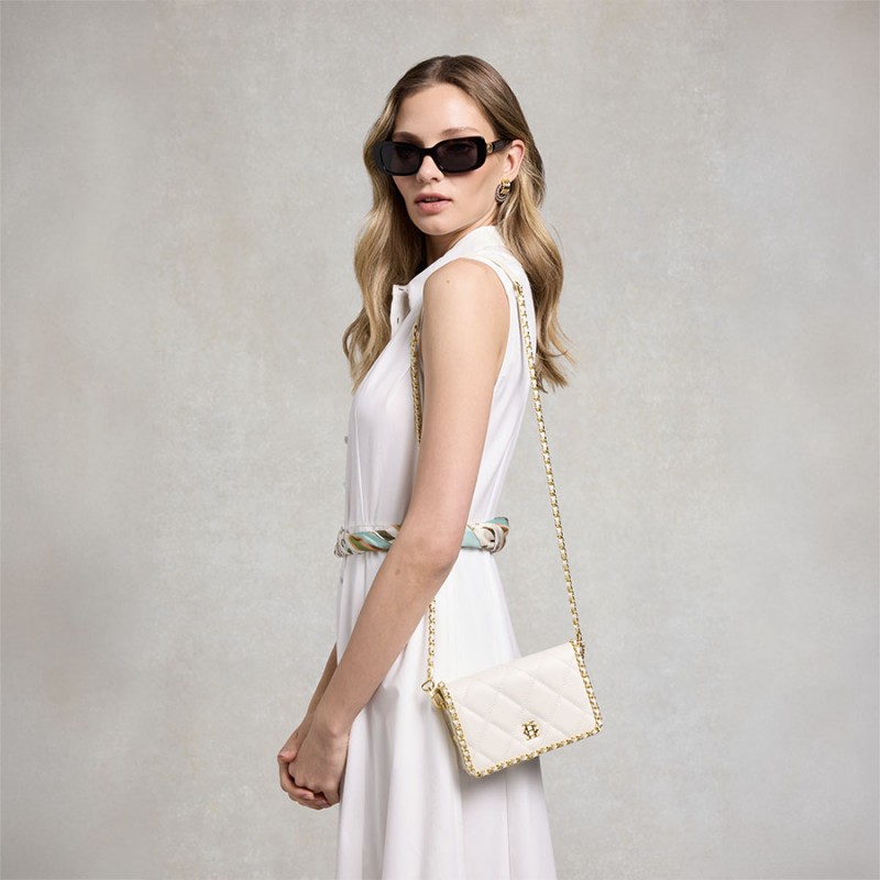 Quilted Chain Crossbody Bag - Cream