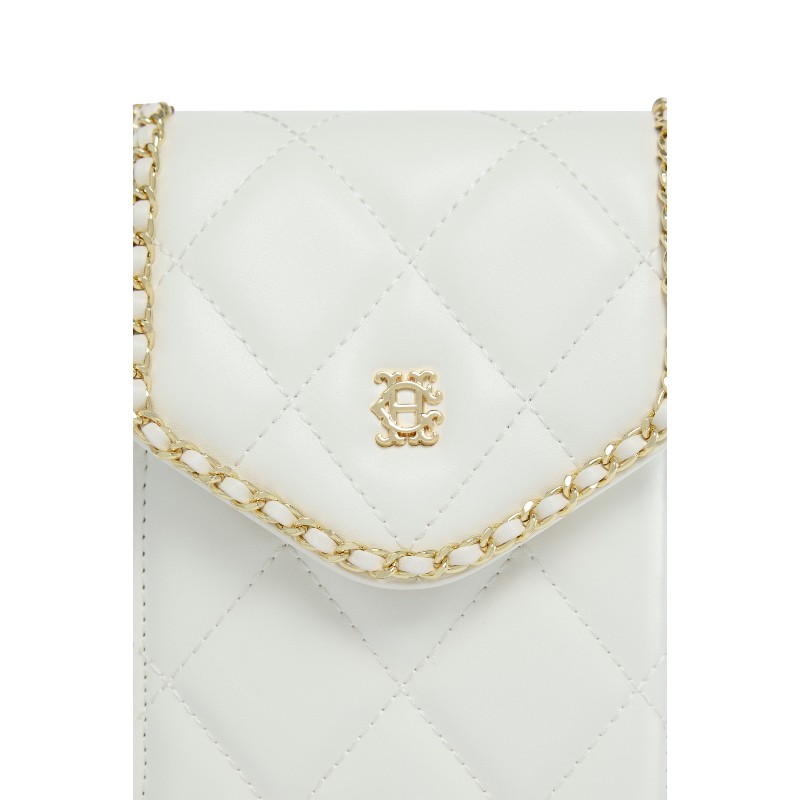 Quilted Chain Crossbody Pouch - Cream Leather