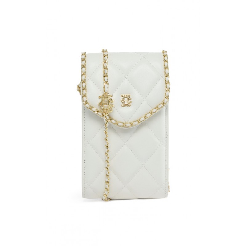 Quilted Chain Crossbody Pouch - Cream Leather