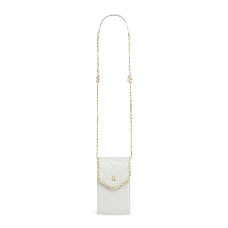 Quilted Chain Crossbody Pouch - Cream Leather