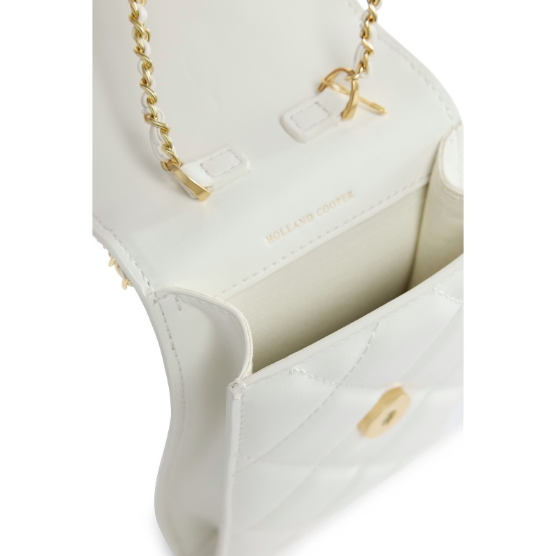 Quilted Chain Crossbody Pouch - Cream Leather