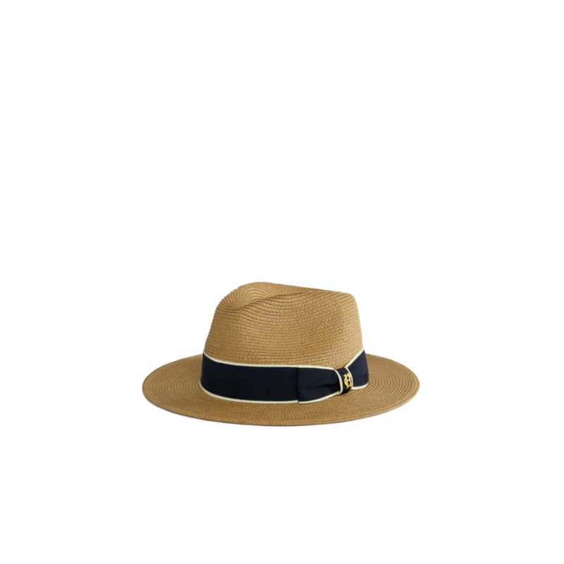 Francesca Hat - Camel/Navy Bow