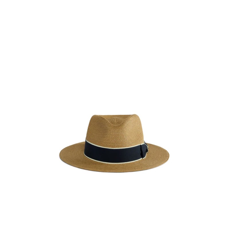 Francesca Hat - Camel/Navy Bow