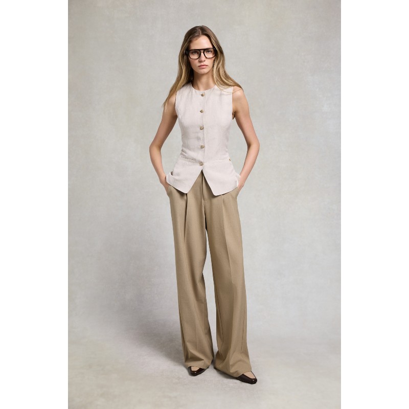 Pleated Wide Leg Trouser - Fawn