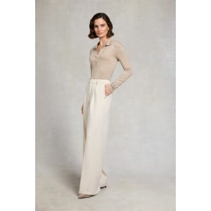 Holland Cooper Pleated Wide Leg Trouser - Stone