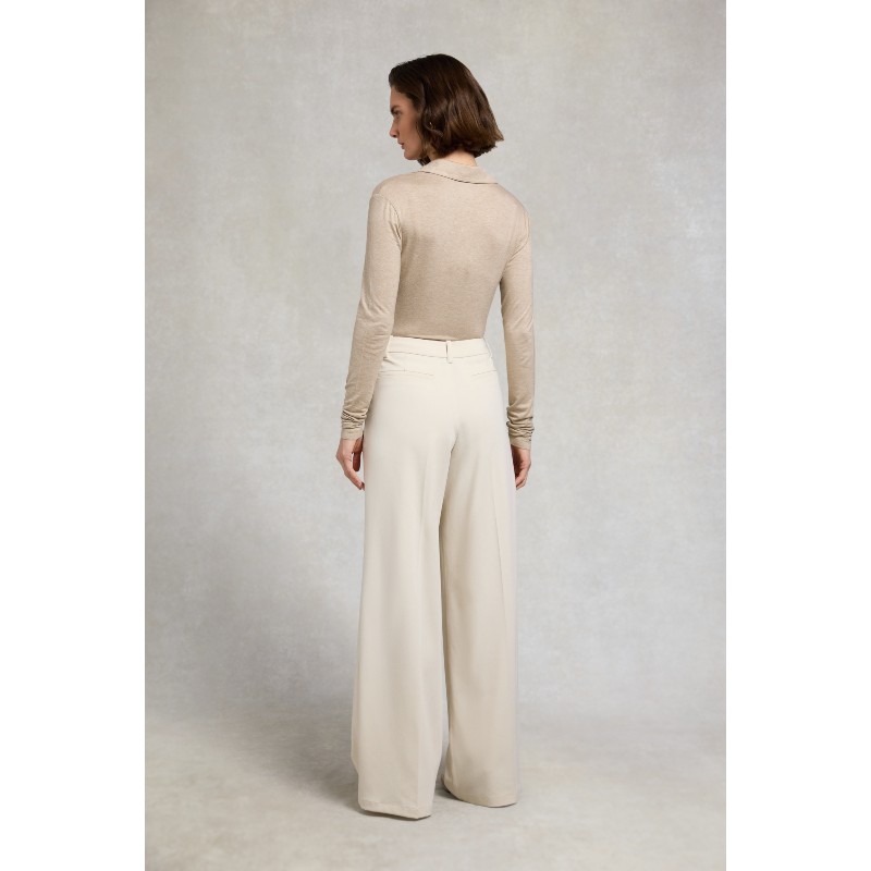Pleated Wide Leg Trouser - Stone