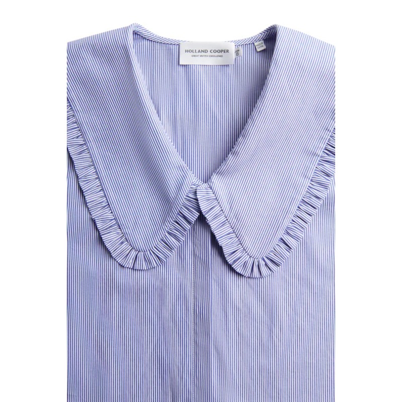 Clementine Ruffle Collar Shirt - Yacht Blue Stripe