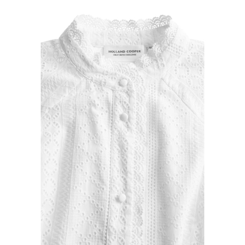 Aimee Collarless Broderie Dress - White