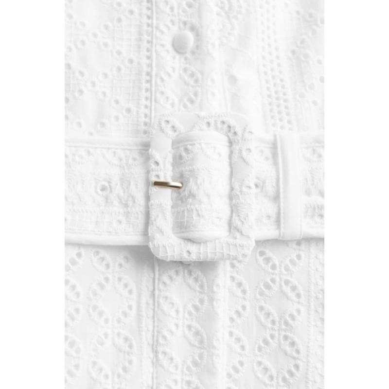 Aimee Collarless Broderie Dress - White