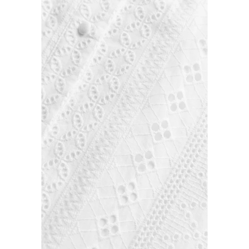 Aimee Collarless Broderie Dress - White