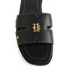 Heraldic Monogram Slides - Black Saffiano Leather