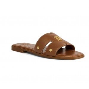Holland Cooper Heraldic Monogram Slides - Tan Saffiano Leather