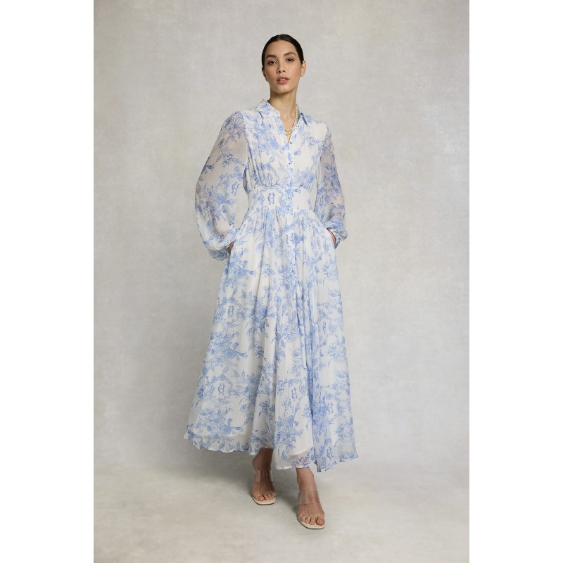 Paros Shirt Dress - English Blue Garden
