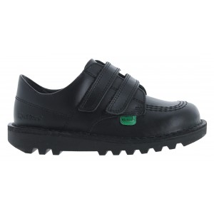 Kickers Kick Lo Twin Velcro Infant School Shoes - Black Leather Kickers Kick Lo Twin Velcro Infant School Shoes - Black Leather