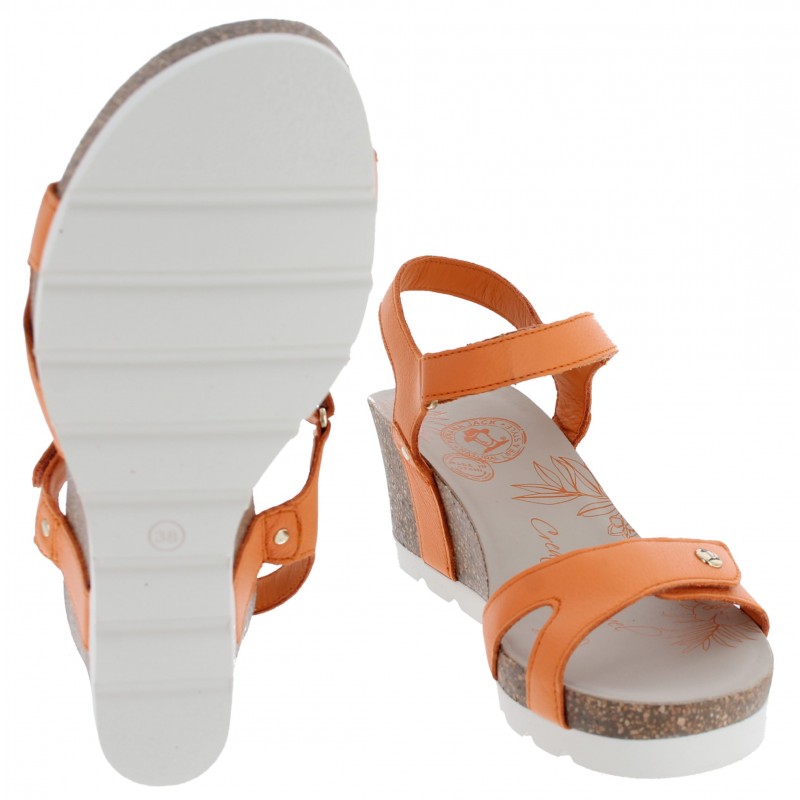 Julia Wedge Sandals - Orange Leather