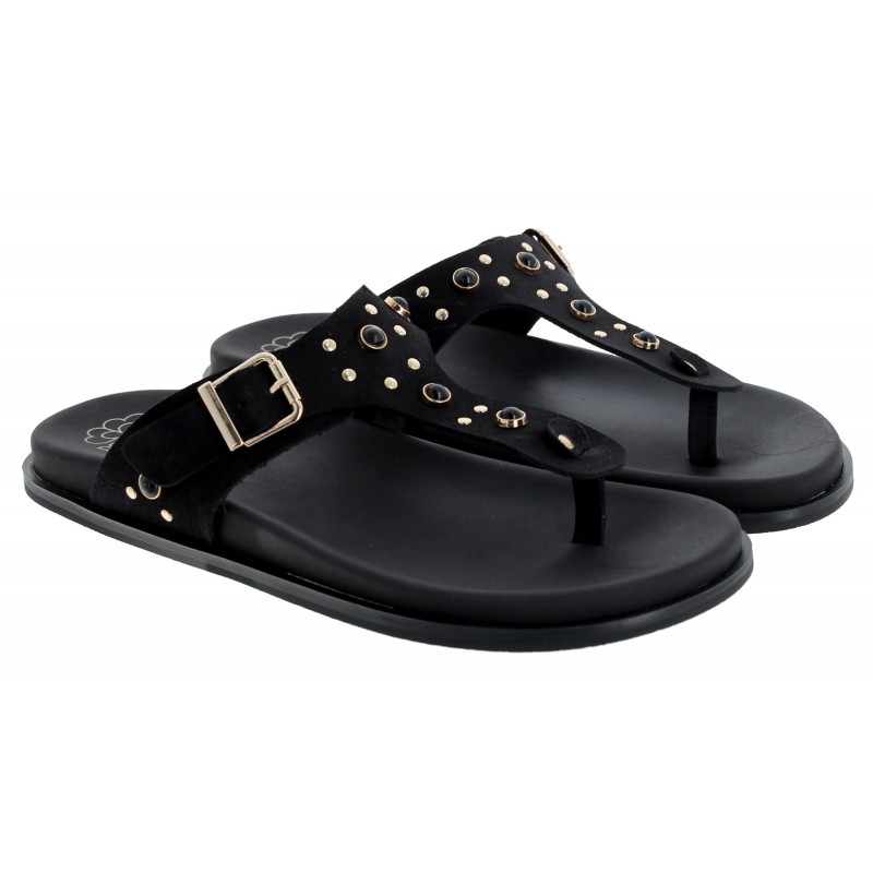 3294 Toe Post Sandals - Black Nubuck