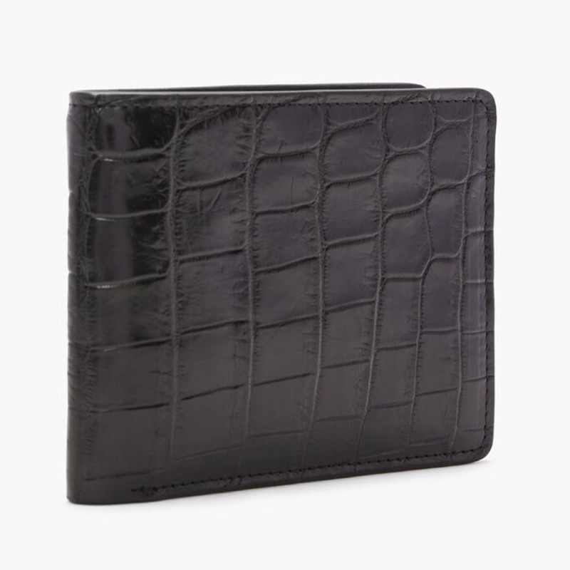 City Slim Bi-Fold Wallet - Black Crocodile