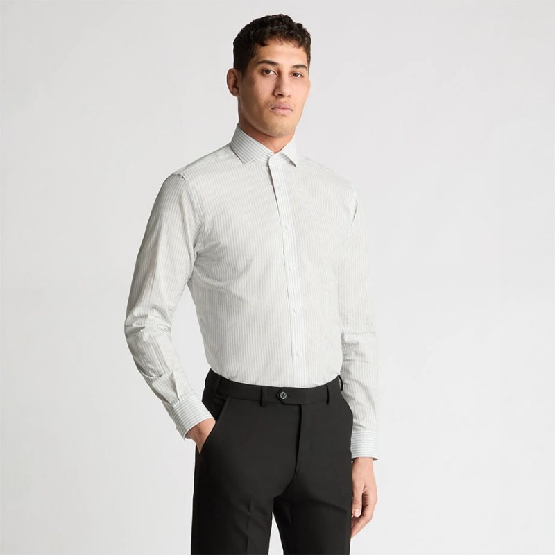 Tapered Long Sleeve Formal Shirt - Green White