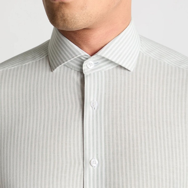 Tapered Long Sleeve Formal Shirt - Green White