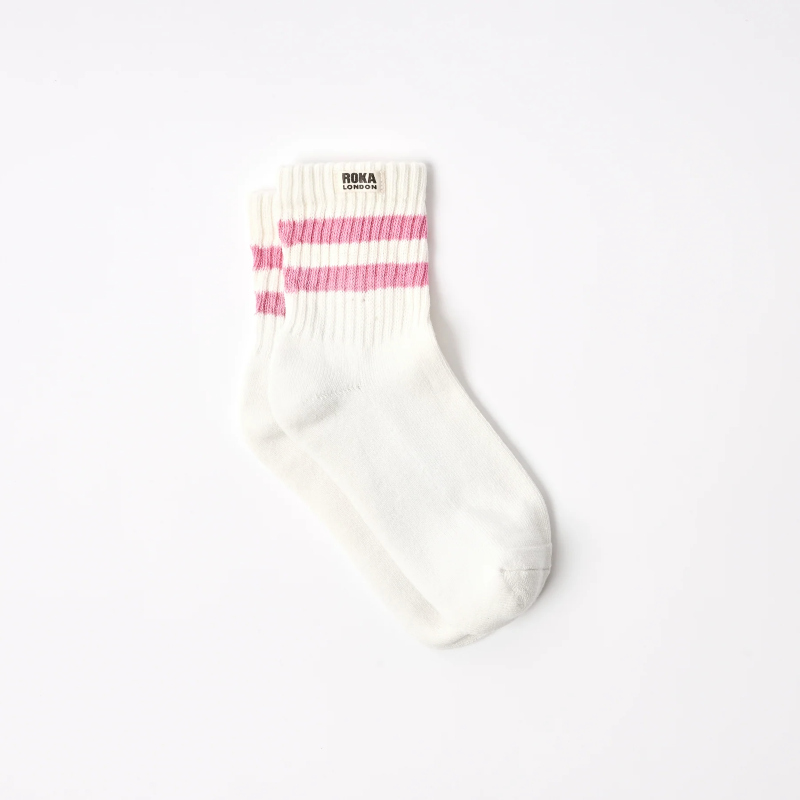 Windsor Stripe Crew Socks - Pink Carnation