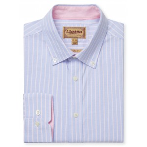 Schoffel Holt Soft Oxford Tailored Shirt 4077 - Blue/Pink Stripe Cotton