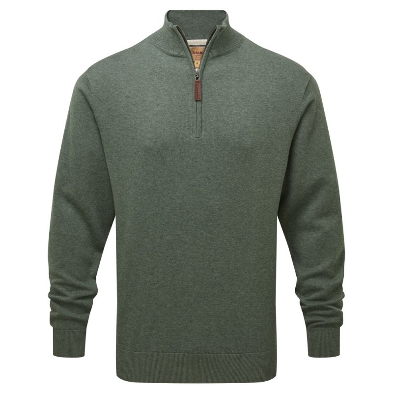 Porthmeor Pima Cotton 1/4 Zip 4198 Sweater - Country Green