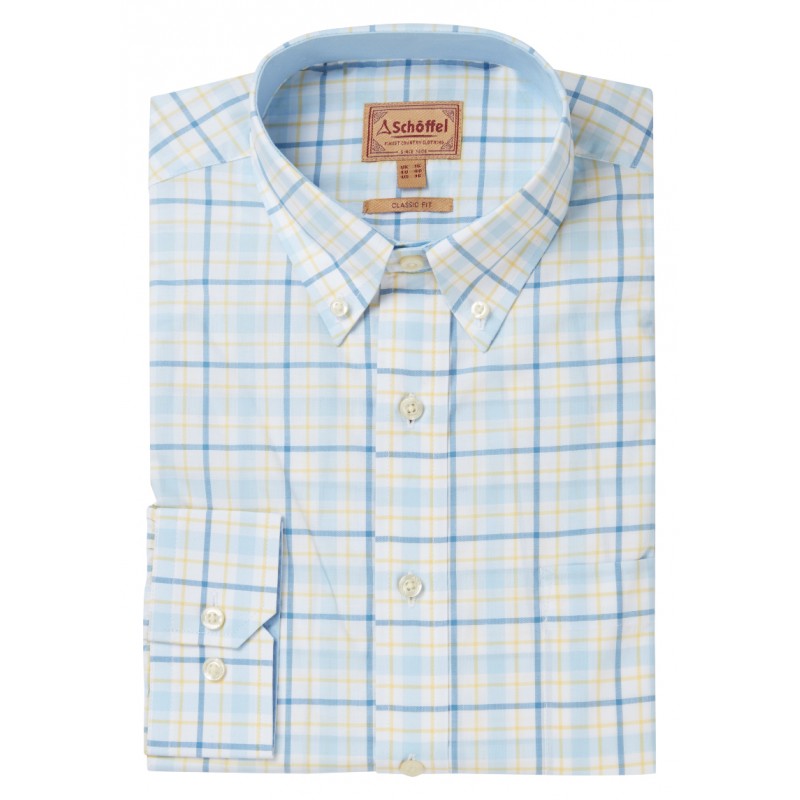 Polstead Classic Shirt 4099 - Sky Blue / Pale Blue / Yellow Cotton