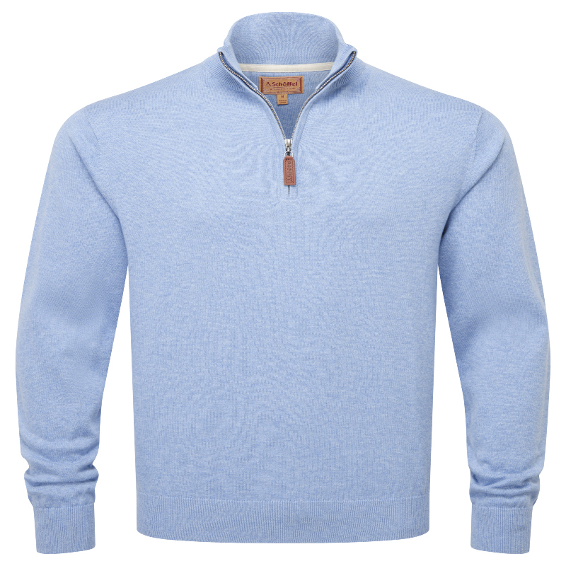Porthmeor Pima Cotton 1/4 Zip 4198 Sweater - Sky Blue