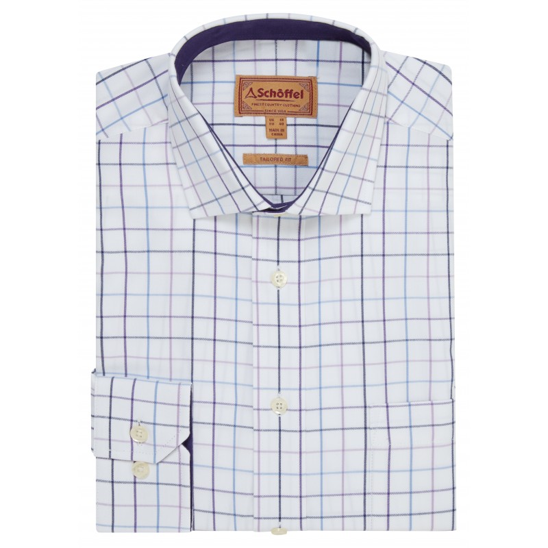Wells Tailored Shirt 4062 - Navy/Purple Check