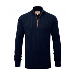Schoffel Calton Cotton Cashmere Cable Knit 1/4 Zip Jumper 3148 - Navy