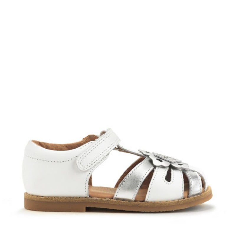 Flora Sandals - White/Silver Leather