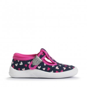 Start-Rite Wiggles T-Bar Canvas Shoes - Navy Pink Hearts Start-Rite Wiggles T-Bar Canvas Shoes - Navy Pink Hearts
