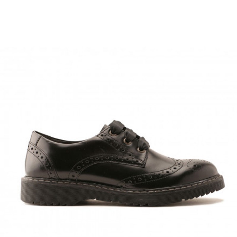 Angry Angels Impulsive School Shoes - Black Leather