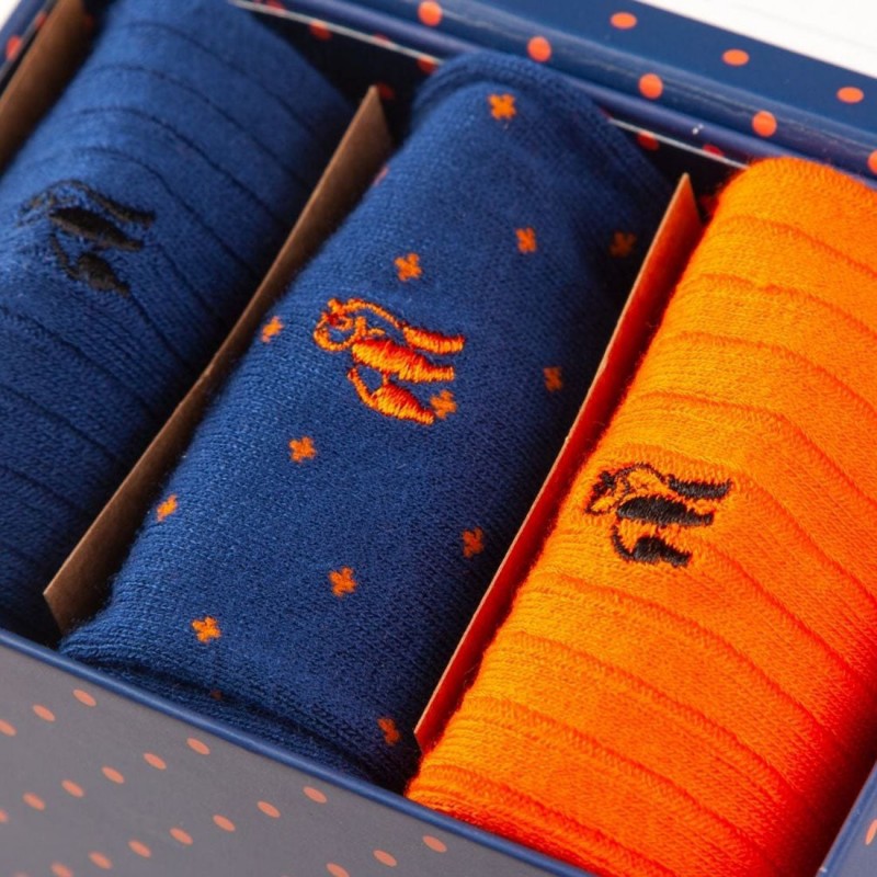 Orange & Blue Sock Box - 3 Pairs