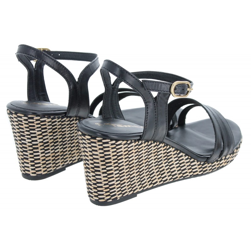 28046 Wedge Sandals - Black Leather