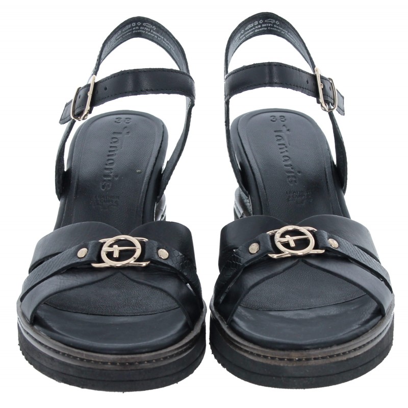 28010 Wedge Sandals - Black Leather
