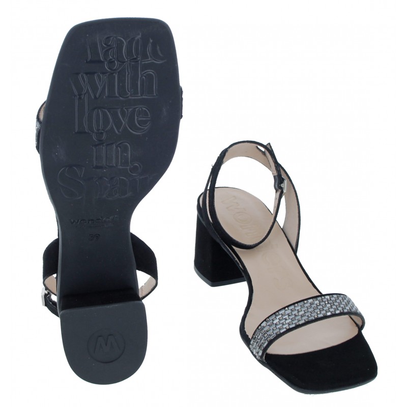 H-5602-F Ankle Strap Sandals - Black Suede