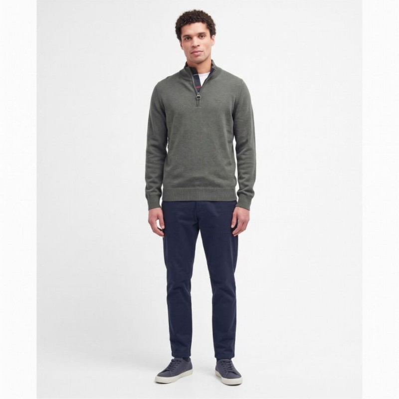Cotton Quarter Zip Jumper MKN1074 - Olive Marl