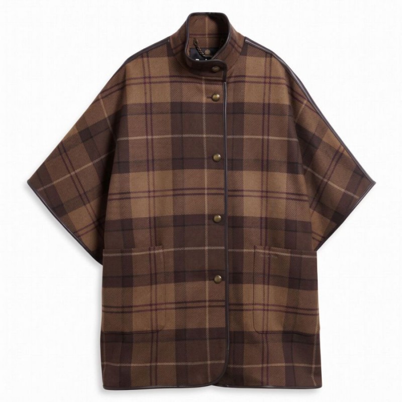 Judith Tartan Wool Cape LWO0266 - Brown