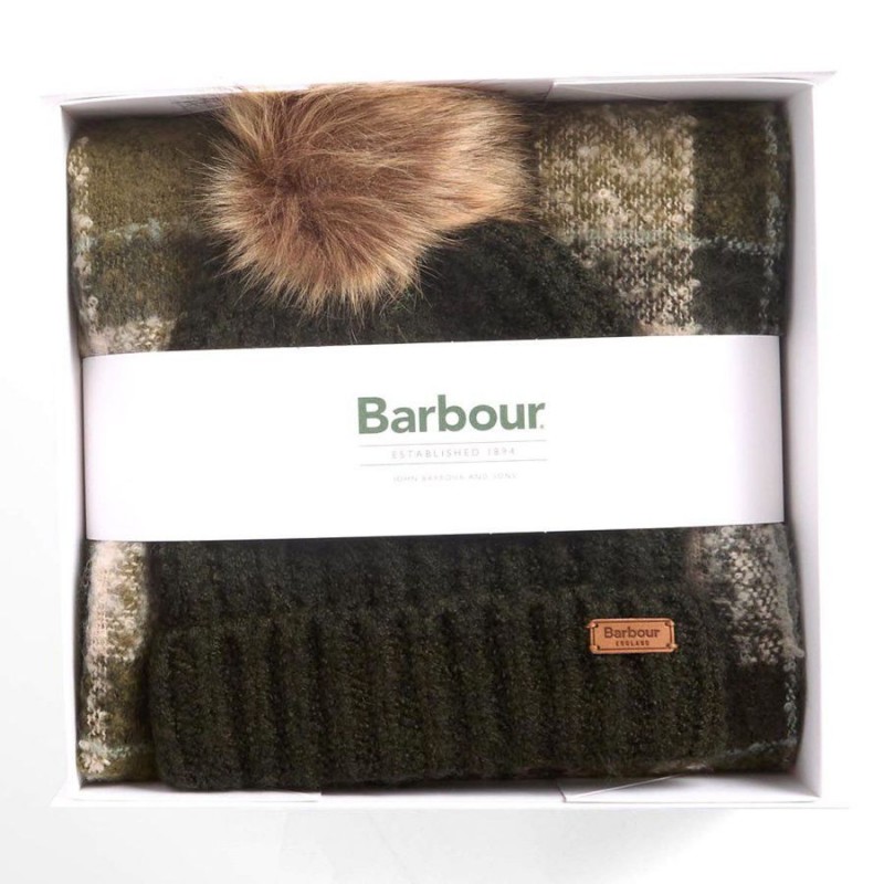 Saltburn Beanie & Tartan Scarf Gift Set LGS0077 – Ancient Loden