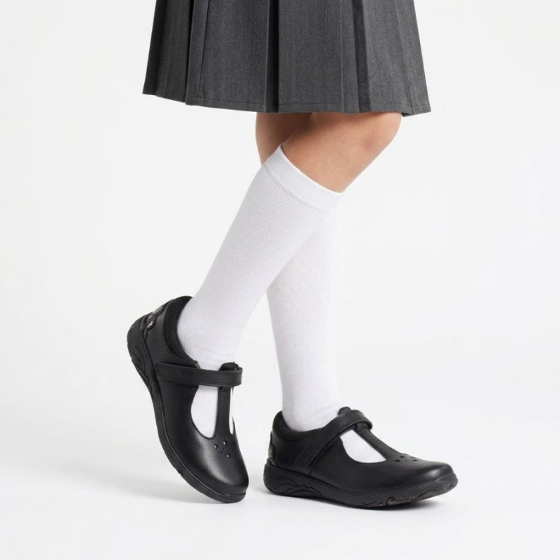 Relda Gem Kid School Shoes - Black Leather