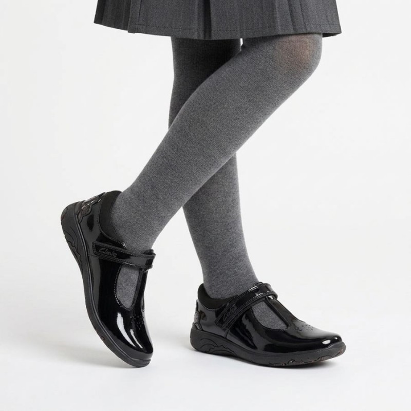 Relda Gem Kid School Shoes - Black Patent