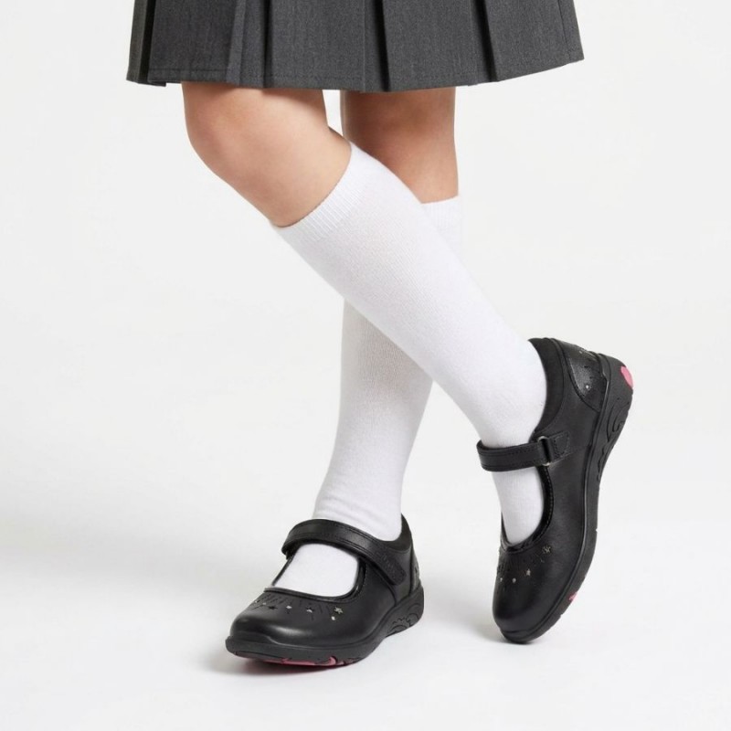 Relda Wish Kids School Shoes - Black Leather