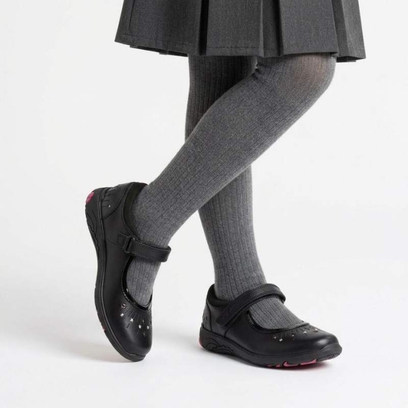 Relda Wish Kids School Shoes - Black Leather