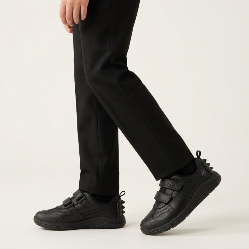 Steggy 2 Pace Kids School Shoes - Black Leather