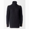 Buttoned Knit Roll Neck - Black