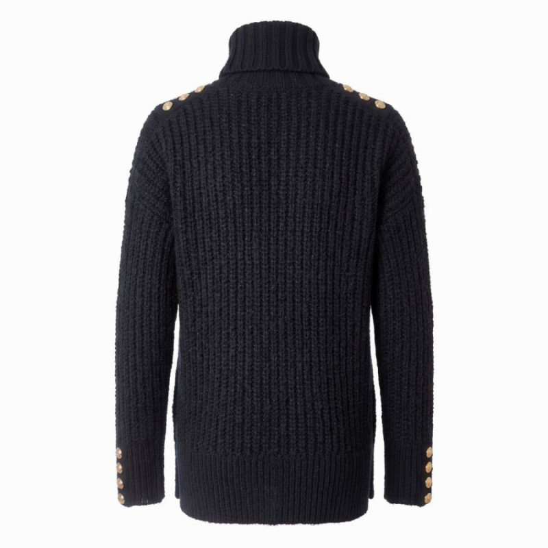 Buttoned Knit Roll Neck - Black
