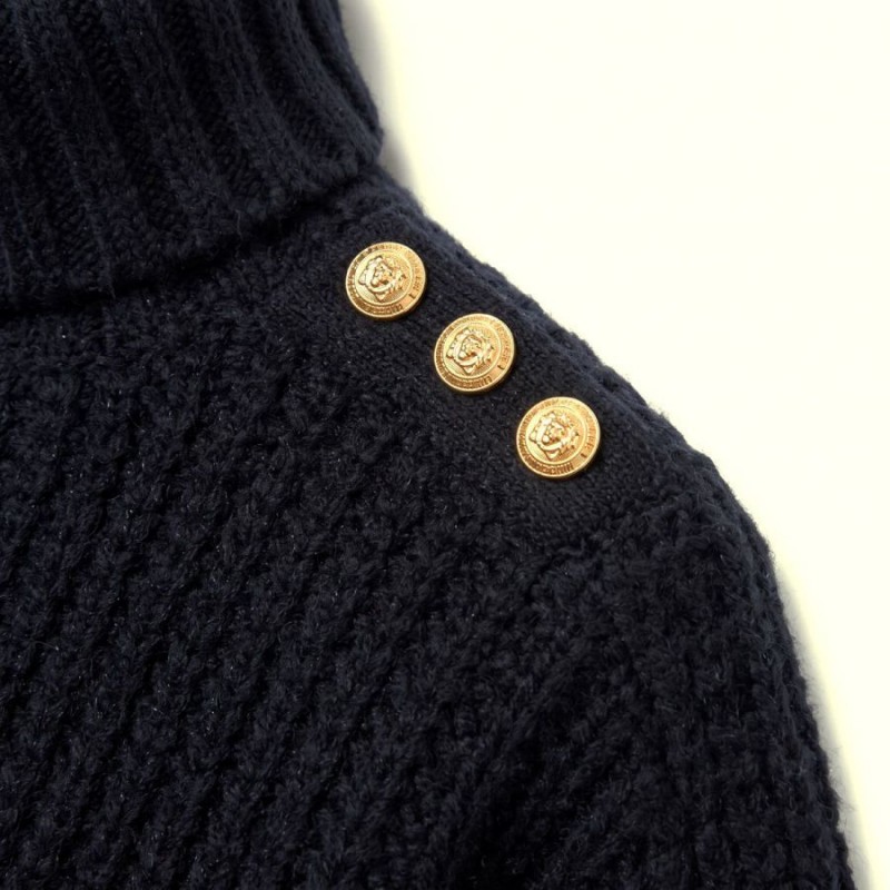 Buttoned Knit Roll Neck - Black