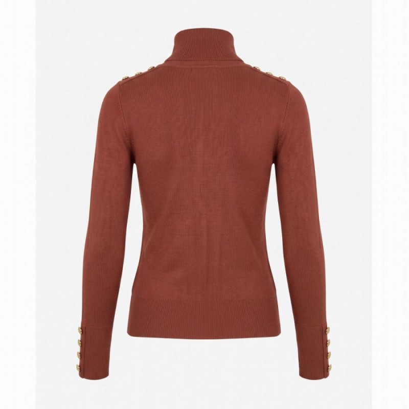 Buttoned Knit Roll Neck - Walnut