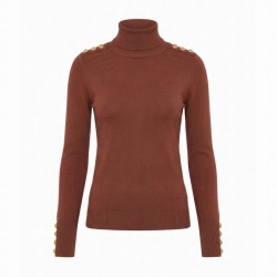 Holland Cooper Buttoned Knit Roll Neck - Walnut